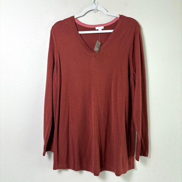 J. Jill Sweaters - J. Jill V Neck Sweater Size L Cinnabar Orange Pullover Long Sleeve Preppy NWT